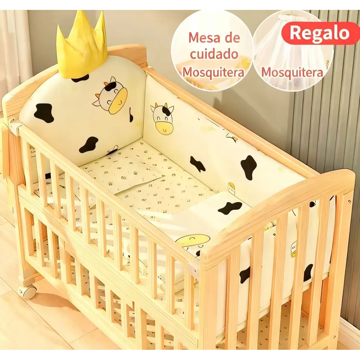 HOMER OUTDOOR - Cama Cuna Colecho Madera 122x70x100cm Con Colchón Homer