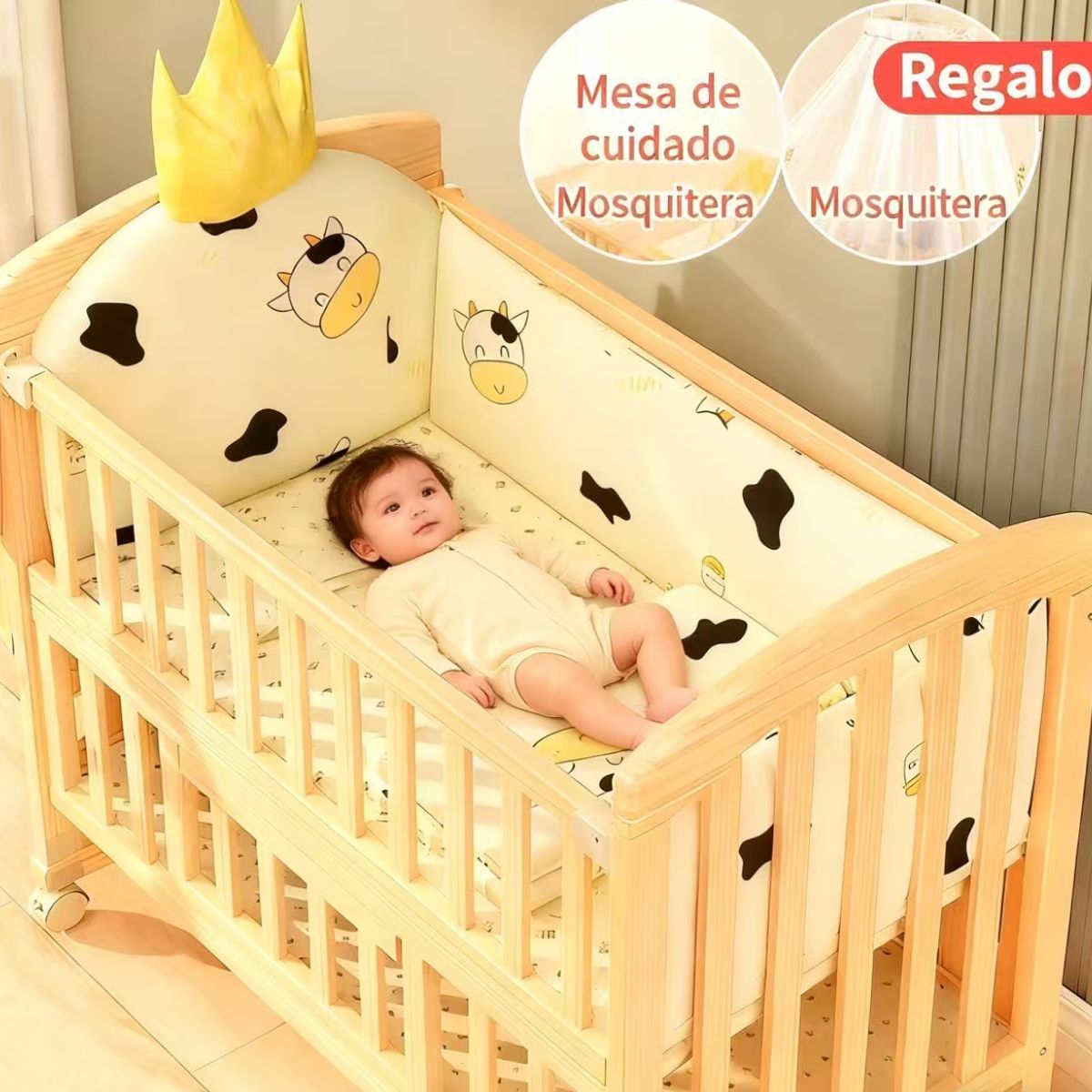 HOMER OUTDOOR - Cama Cuna Colecho Madera 122x70x100cm Con Colchón Homer