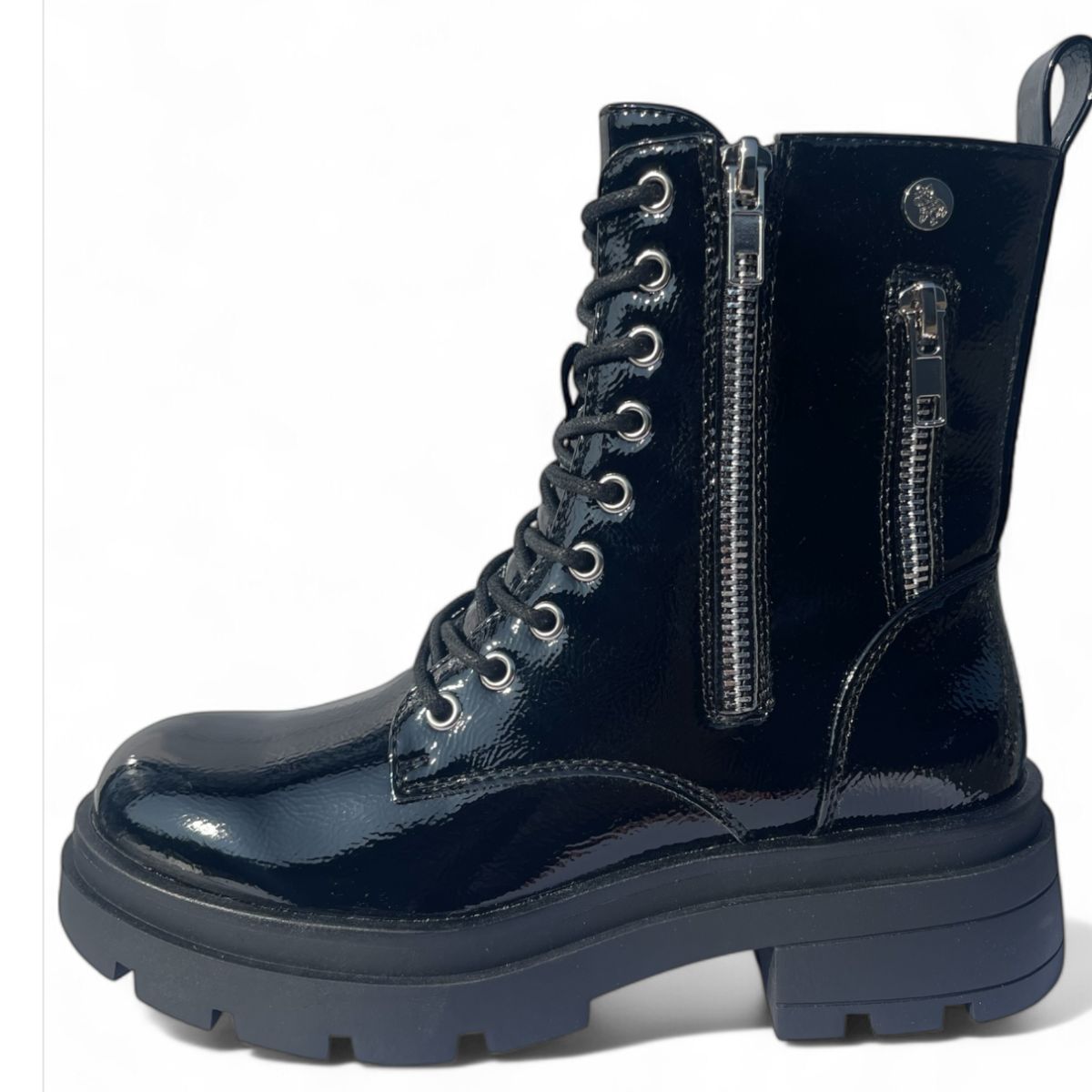 HERIEL - Botín Combat Negro para Mujer Charol 22-20A