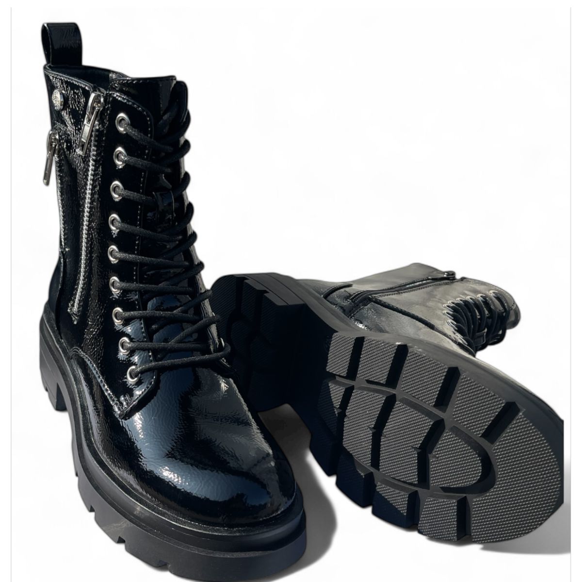 HERIEL - Botín Combat Negro para Mujer Charol 22-20A