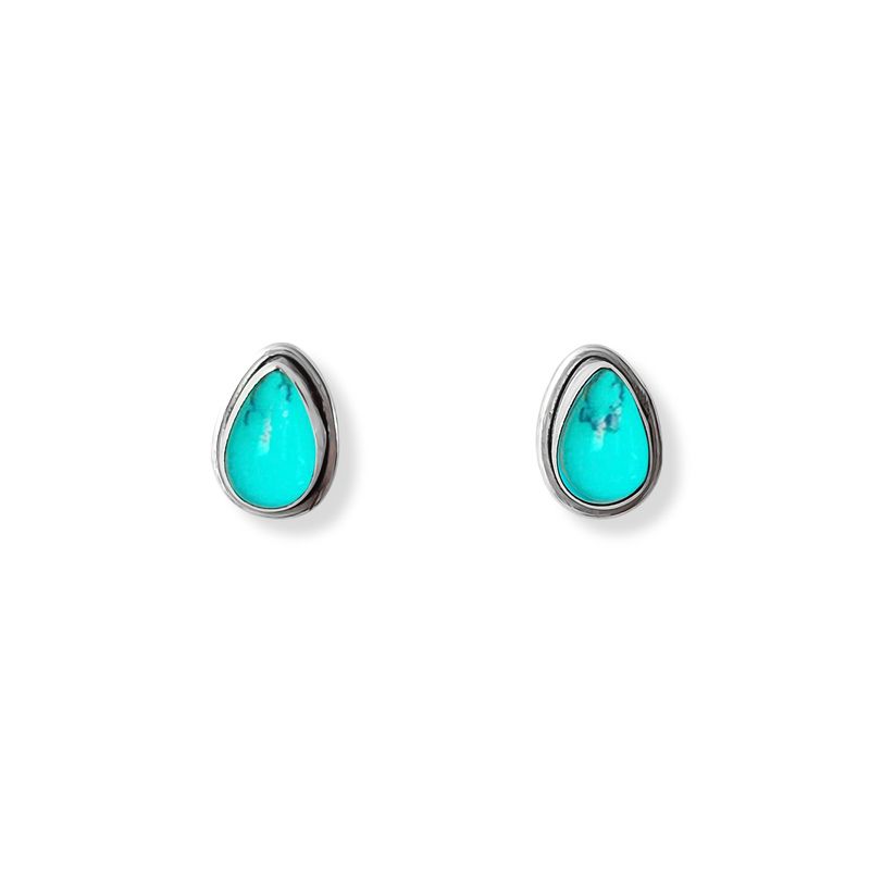 ANDREA COGGIOLA JOYAS - Aros Botón Gota Turquesa Plata Fina 925