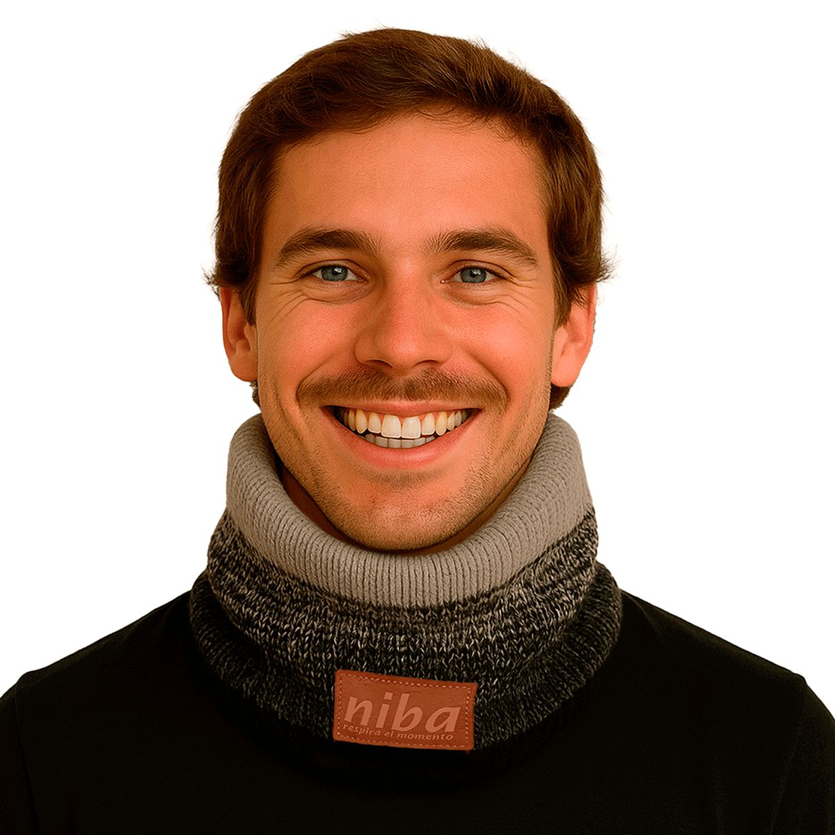 NIBA - Bufanda Cuello Hombre Negro Gris Niba
