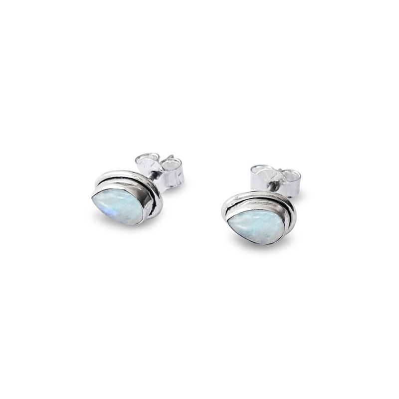 ANDREA COGGIOLA JOYAS - Aros Botón Gota Piedra Luna Plata Fina 925