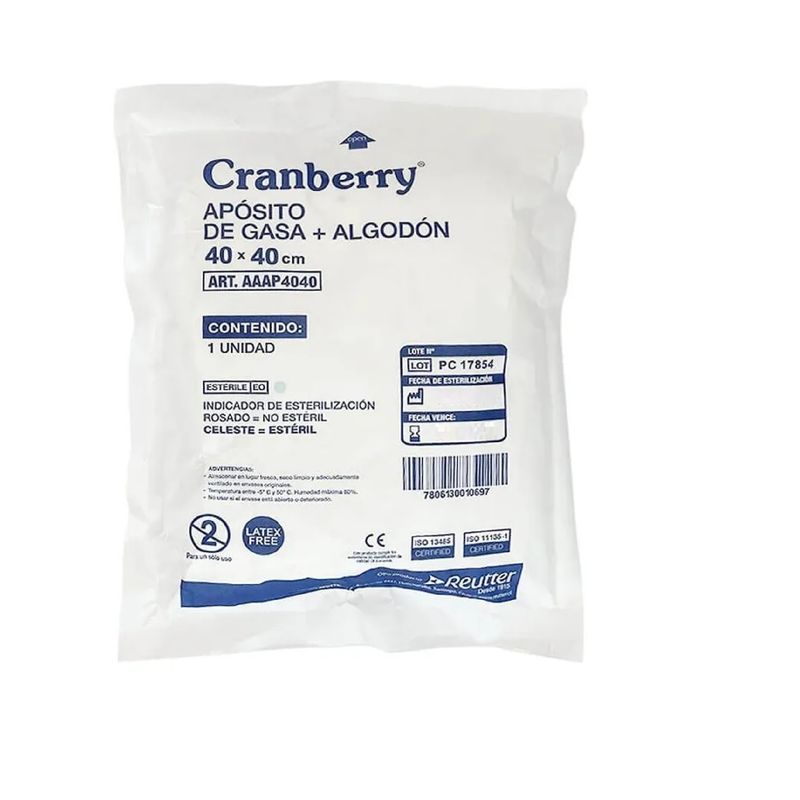 CRANBERRY - Aposito Gasa Algodón Esteril Cranberry 40x40 Bolsa X10