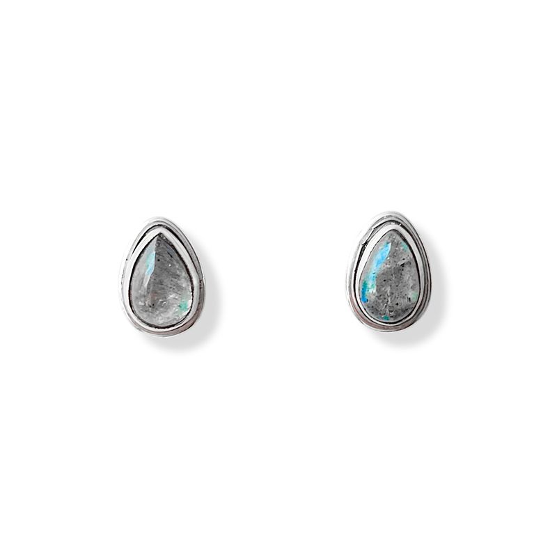 ANDREA COGGIOLA JOYAS - Aros Botón Gota Labradorita Plata Fina 925