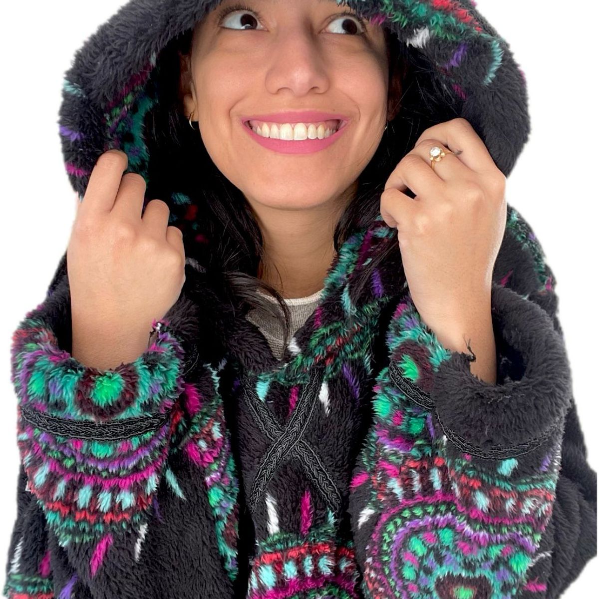 UNICO DISEÑO - Polerón Estampado Corderito polar con gorro invierno Oversize