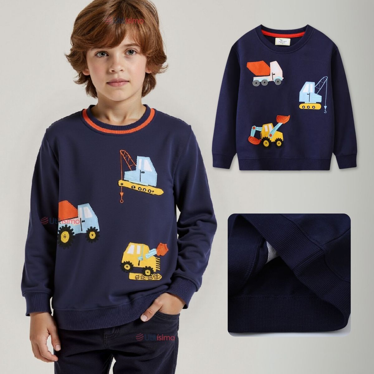 JUMP KIDS - Polerón Algodón Cuello Redondo Niño Azul Grúa