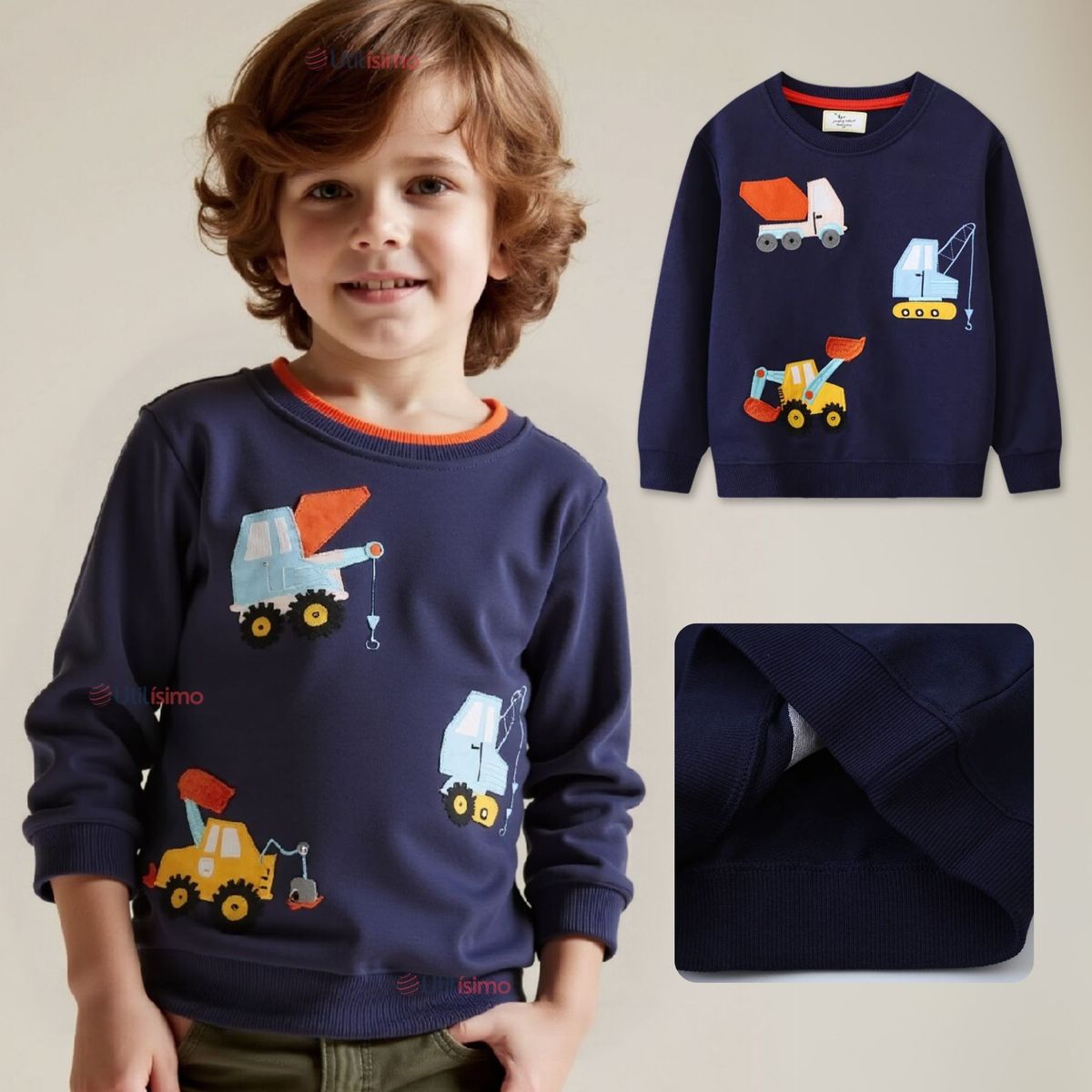 JUMP KIDS - Polerón Algodón Cuello Redondo Niño Azul Grúa