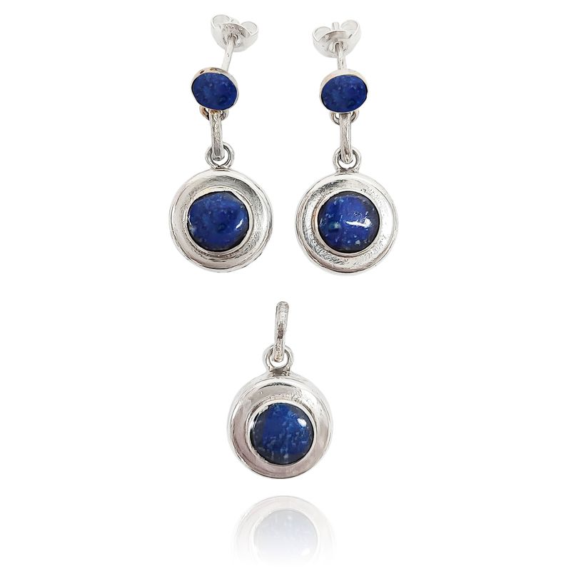 ANDREA COGGIOLA JOYAS - Set Lapislázuli Círculo Aros y Colgante Plata Fina 950