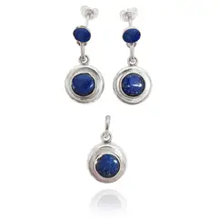 ANDREA COGGIOLA JOYAS - Set Lapislázuli Círculo Aros y Colgante Plata Fina 950