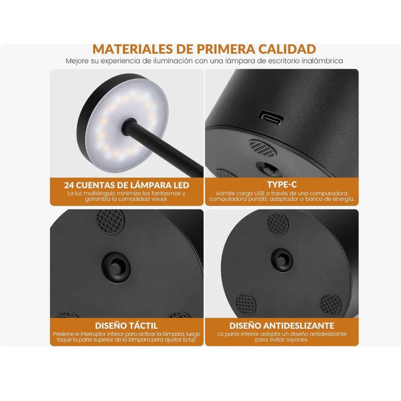 GENERICO - Lámpara De Mesa Recargable Lámpara Inalámbrica Lampara Led Negro