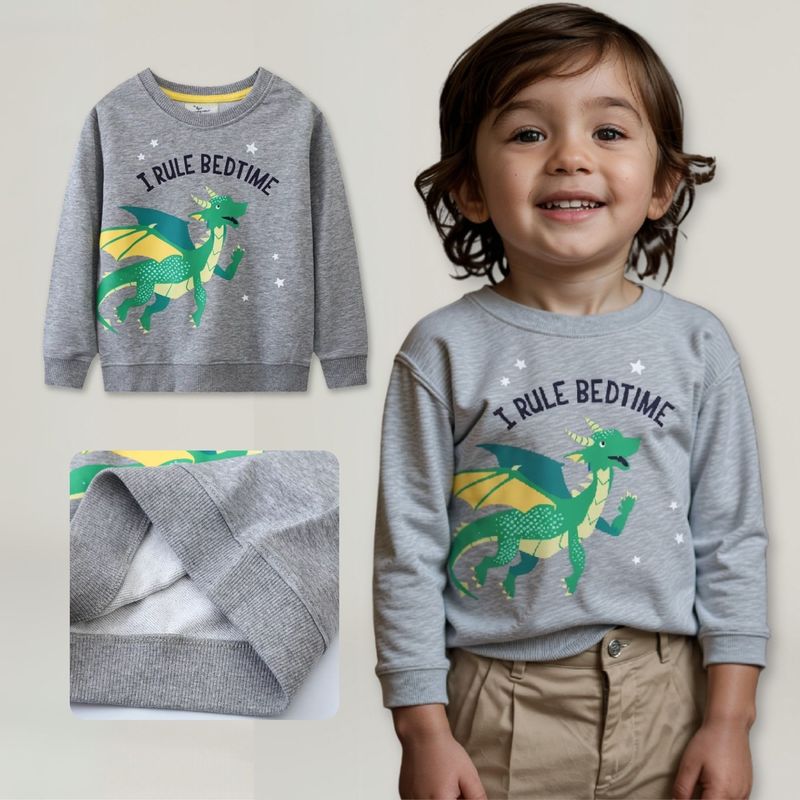JUMP KIDS - Polerón Algodón Cuello Redondo Niño Gris Dragon