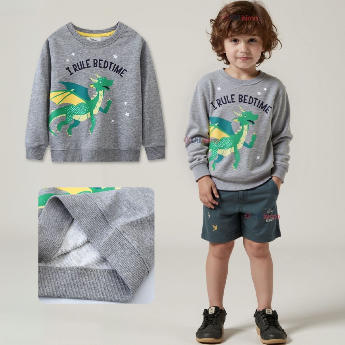 JUMP KIDS - Polerón Algodón Cuello Redondo Niño Gris Dragon