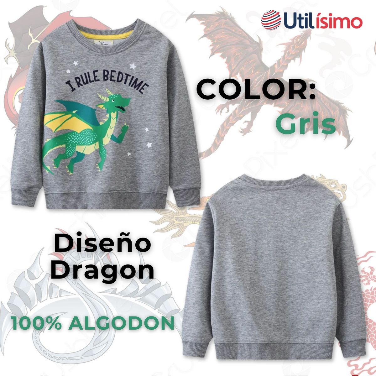 JUMP KIDS - Polerón Algodón Cuello Redondo Niño Gris Dragon