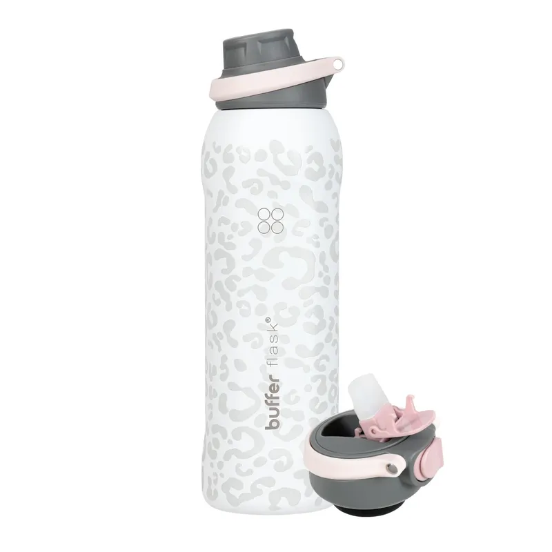 BUFFER FLASK - Termo Agua Botella Termica Acero Inox 1L+Tapas - Blanco
