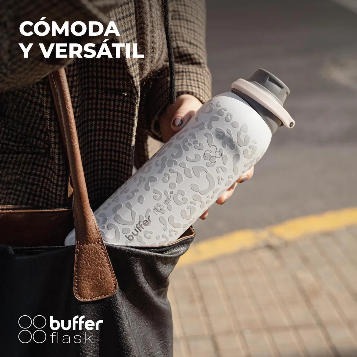 BUFFER FLASK - Termo Agua Botella Termica Acero Inox 1L+Tapas - Blanco