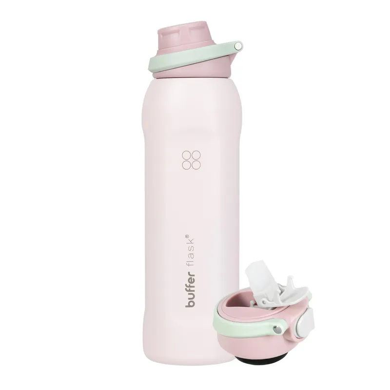 BUFFER FLASK - Termo Agua Botella Termica Acero Inox 1L+Tapas - Rosa