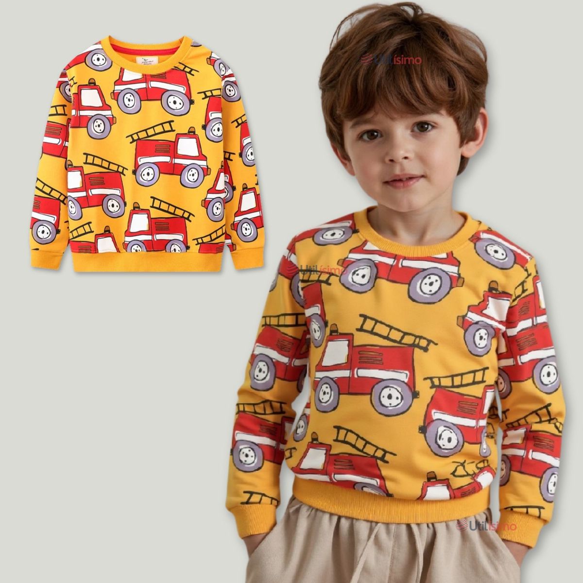 JUMP KIDS - Polerón Algodón Cuello Redondo Niño Mostaza Bomberos