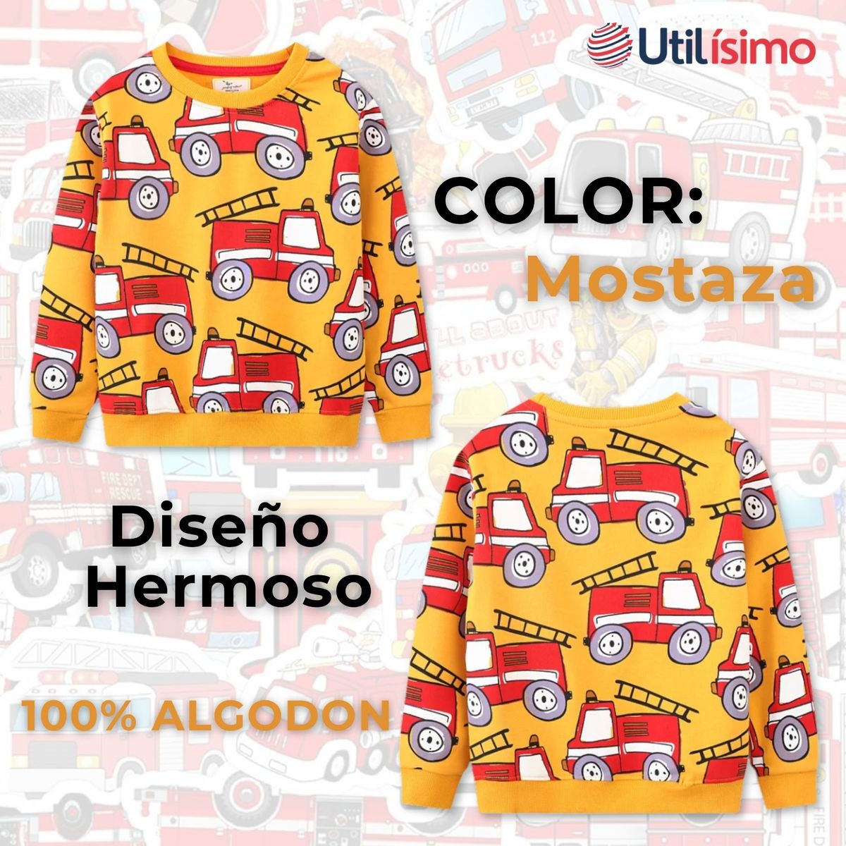 JUMP KIDS - Polerón Algodón Cuello Redondo Niño Mostaza Bomberos