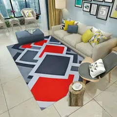 GENERICO - ALFOMBRA CON DISEÑO160X200 GRIS ROMBO ROJO DELGADA ANTIDESLIZANTE WM