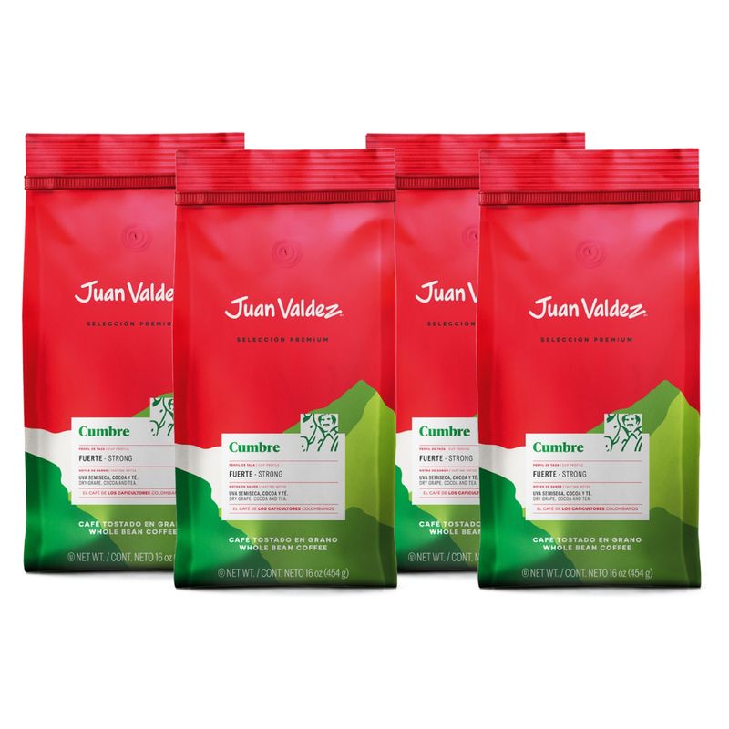 JUAN VALDEZ - Pack 4 Cafés de Grano Cumbre 454 grs Juan Valdez