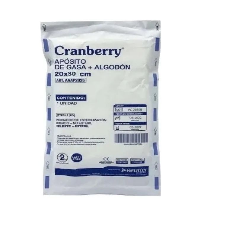 CRANBERRY - Aposito Curacion Gasa Algodon Estéril 20x30 Cranberry 10uds