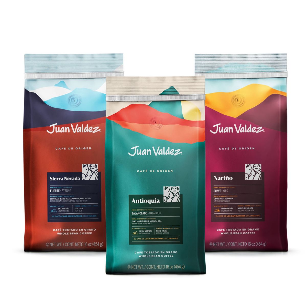 JUAN VALDEZ - Pack 3 Cafés de Grano Variedades 454 grs