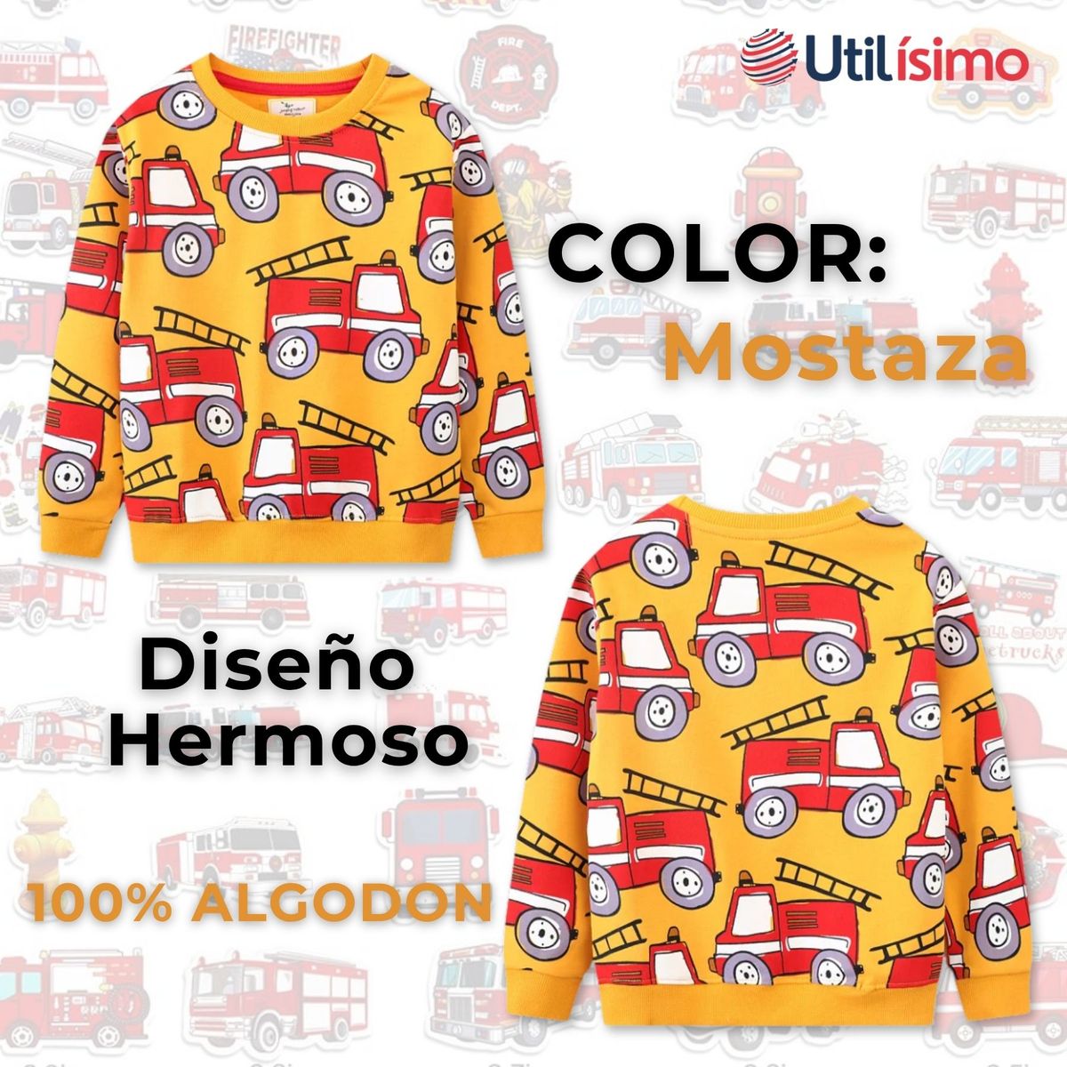 JUMP KIDS - Polerón Algodón Cuello Redondo Niño Mostaza Bomberos