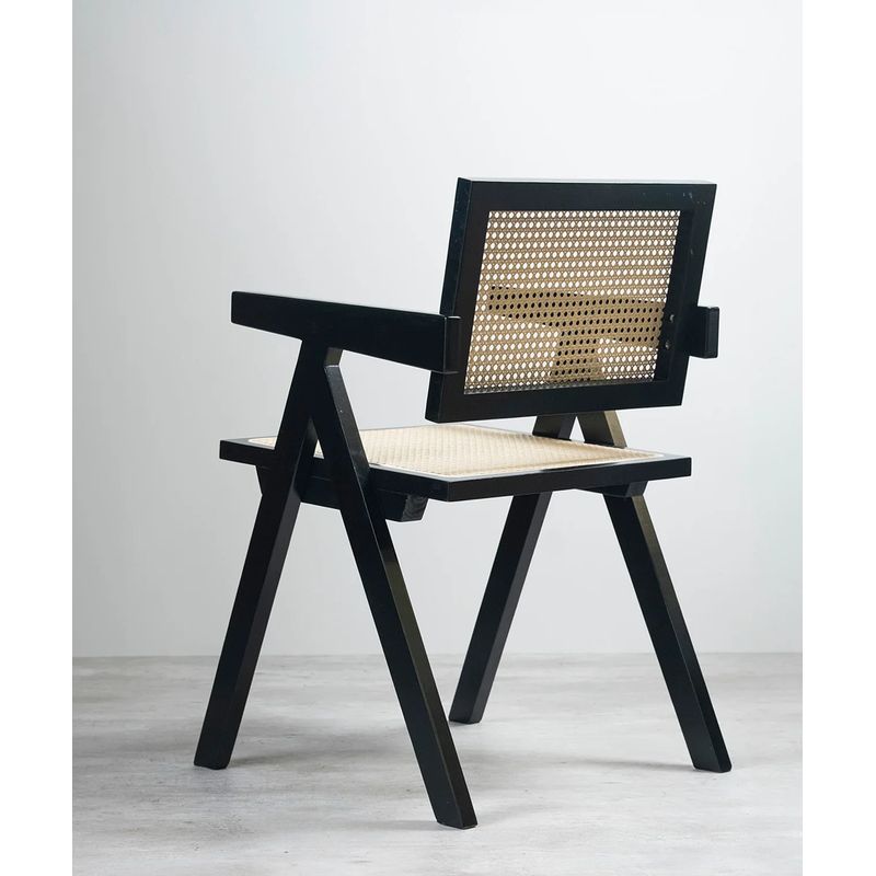 GENERICO - Silla Chandigarh Madera Rattan Negra Lambra