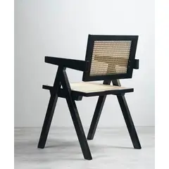 GENERICO - Silla Chandigarh Madera Rattan Negra Lambra