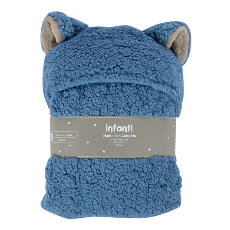 INFANTI - Frazada Poncho Manta Con Capucha Sherpa Niño Infanti Azul