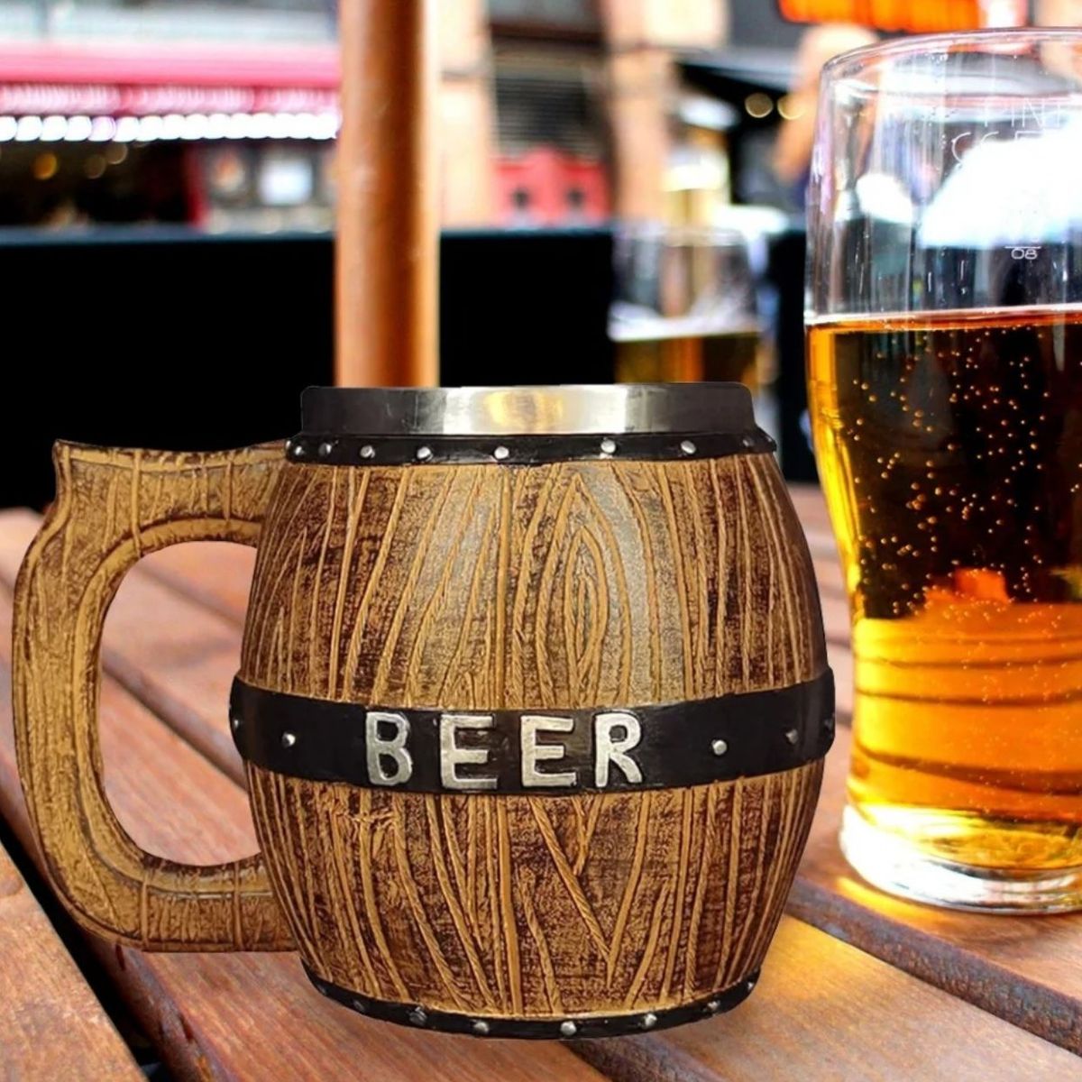 GENERICO - Taza Vikingo Barril De Gran Capacidad Acero Inoxidable 450ml