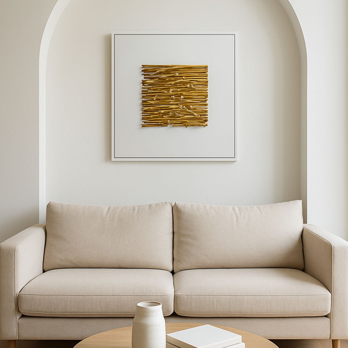 GENERICO - Cuadro Escultura Texturizado Madera Dorada Abstracto Moderno 80x80 cm