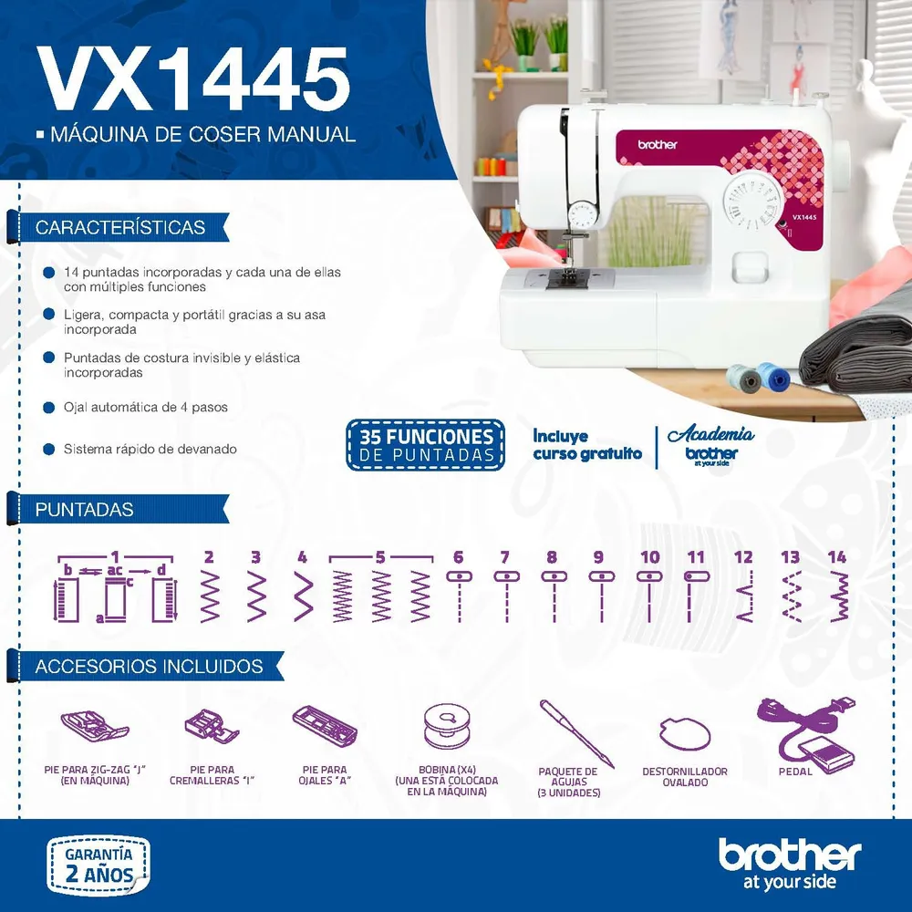 Brother VX1445 Blanco, foto 2