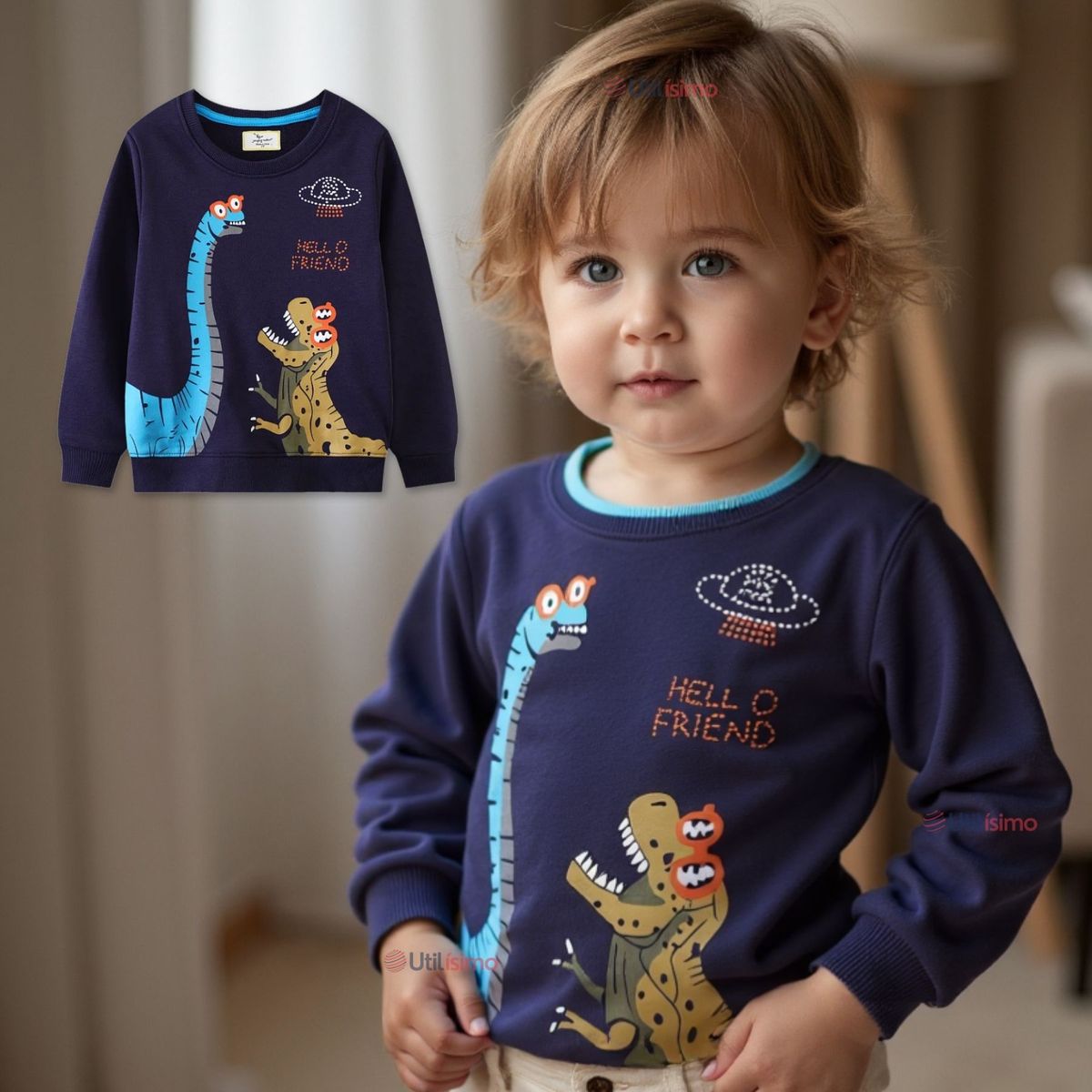 JUMP KIDS - Polerón Polar Cuello Redondo Niño Azul Dinosaurio