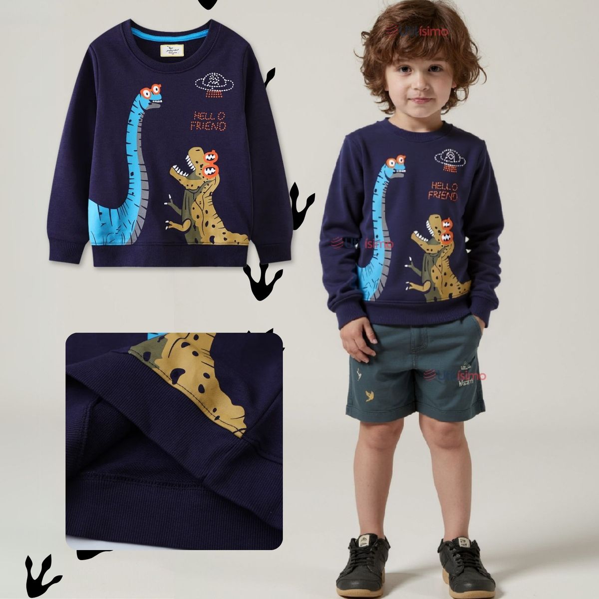 JUMP KIDS - Polerón Polar Cuello Redondo Niño Azul Dinosaurio