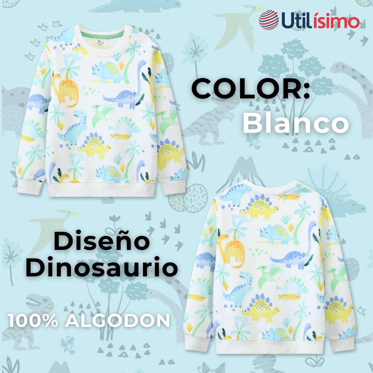 JUMP KIDS - Polerón Algodón Cuello Redondo Niño Blanco Dinosaurio