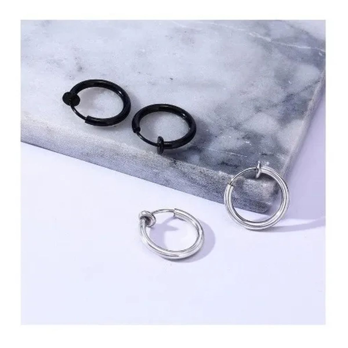 GENERICO - Aros A Presión Punk Hombre Mujer Silver Manba Earing