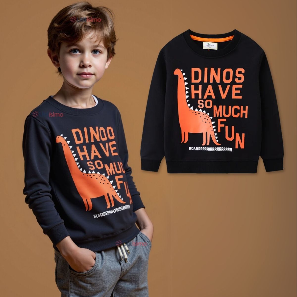 JUMP KIDS - Polerón Algodón Cuello Redondo Niño Negro Dinosaurio