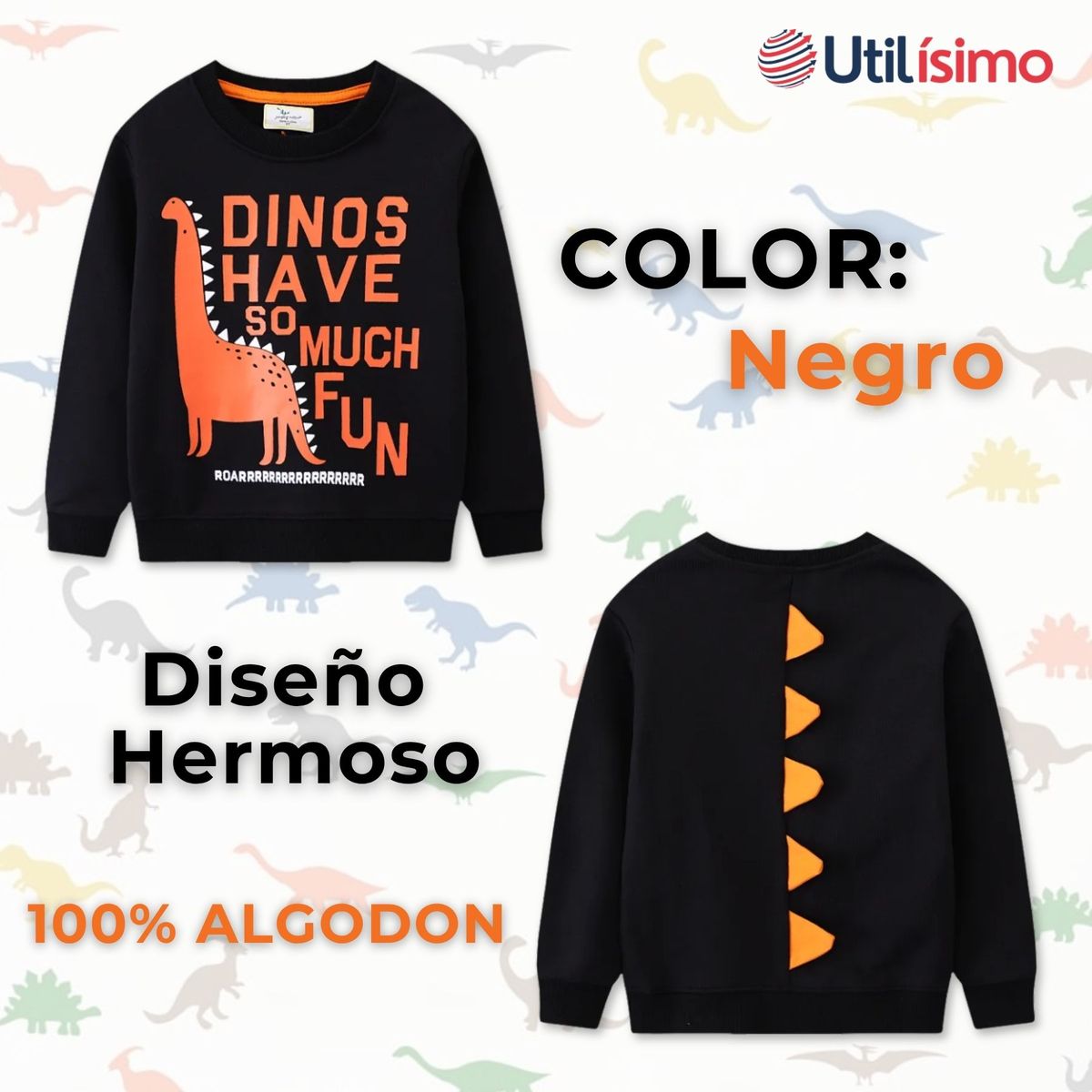 JUMP KIDS - Polerón Algodón Cuello Redondo Niño Negro Dinosaurio