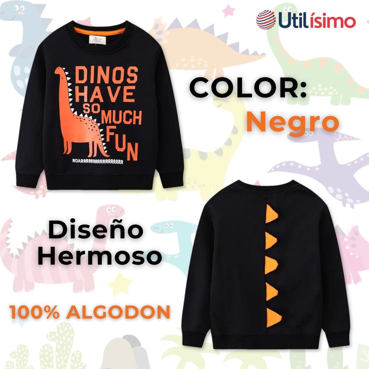 JUMP KIDS - Polerón Algodón Cuello Redondo Niño Negro Dinosaurio