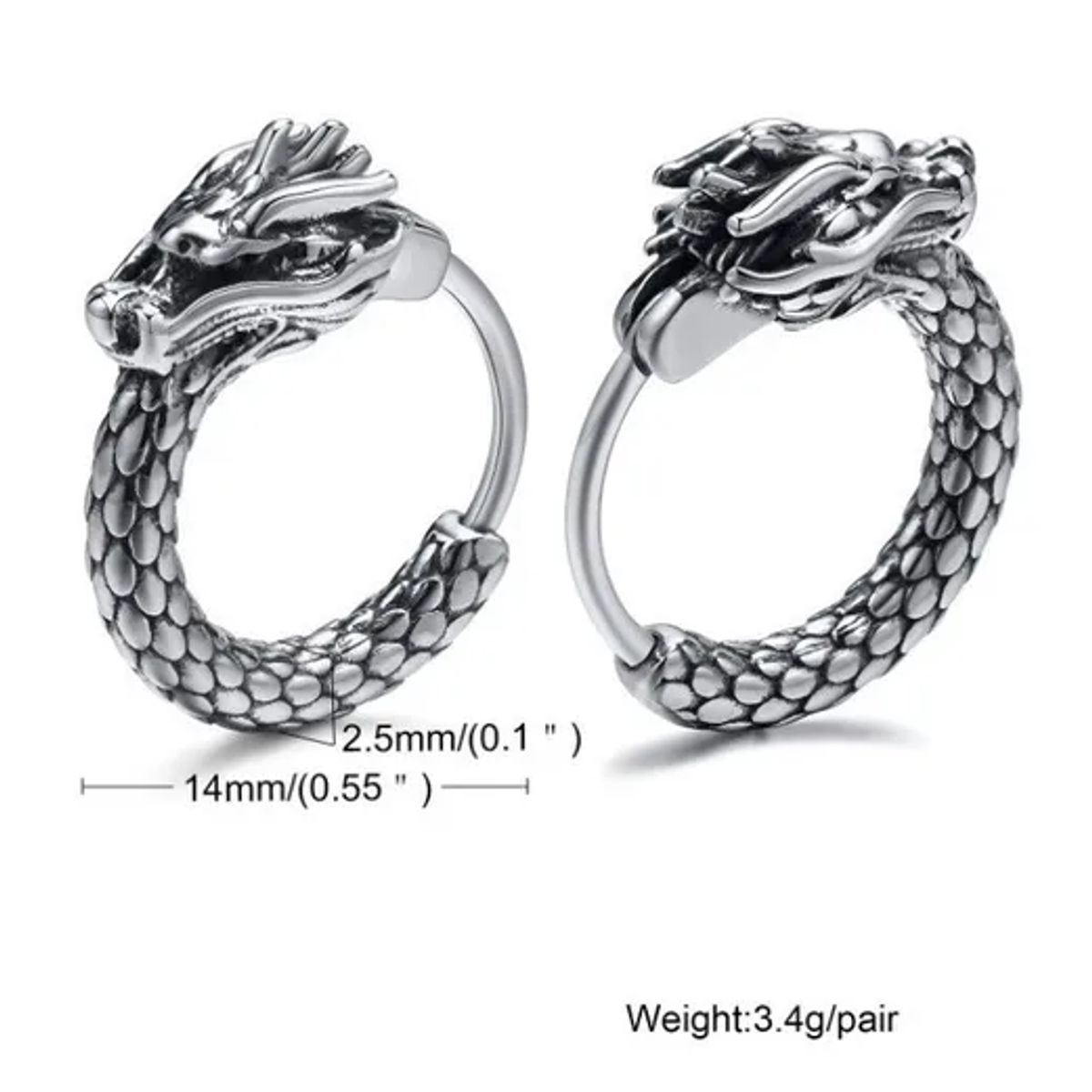 ROYAL - Aros Punk Hombre Mujer Dragon Titanio Earing