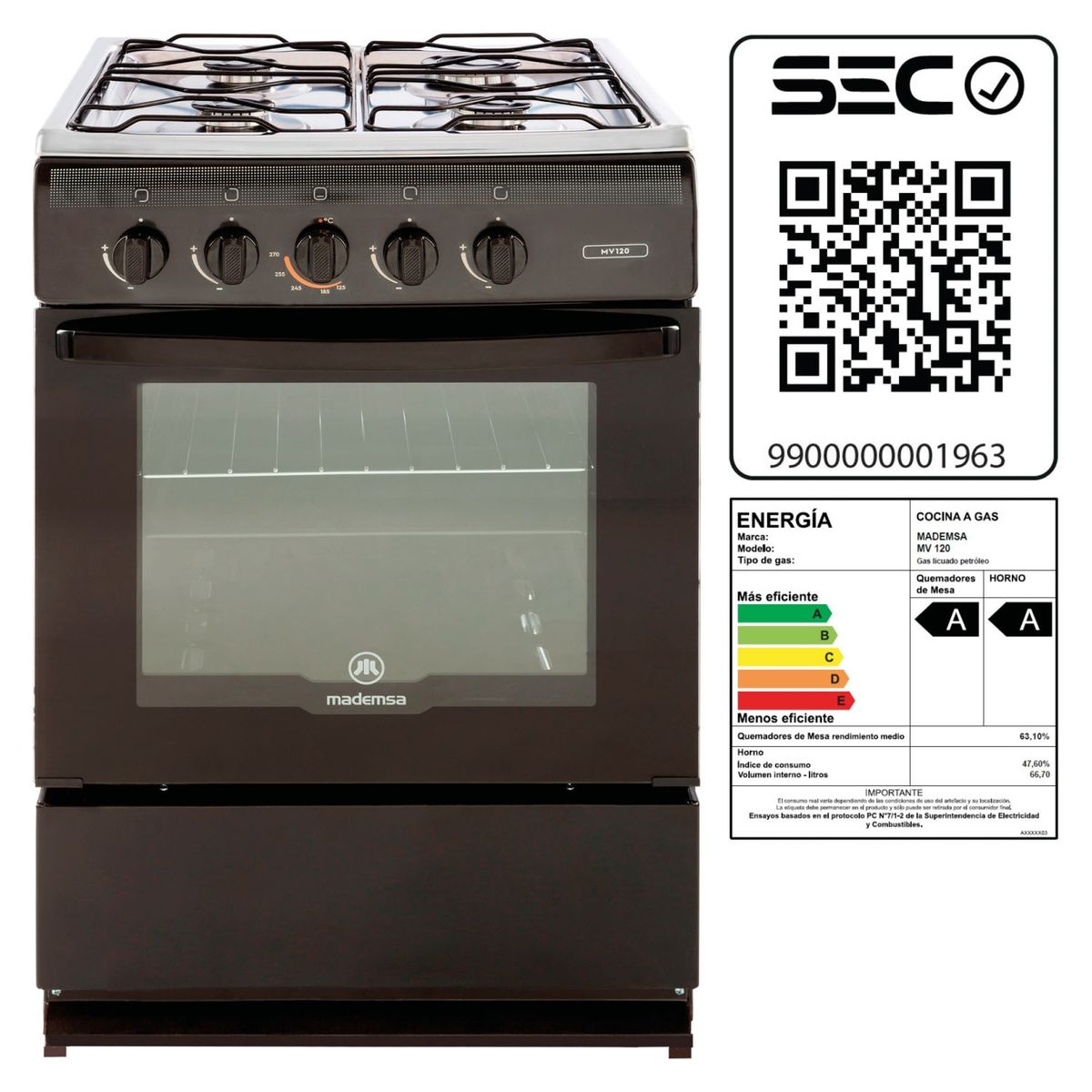 MADEMSA - Cocina Gas Mademsa 4 Quemadores Mv120