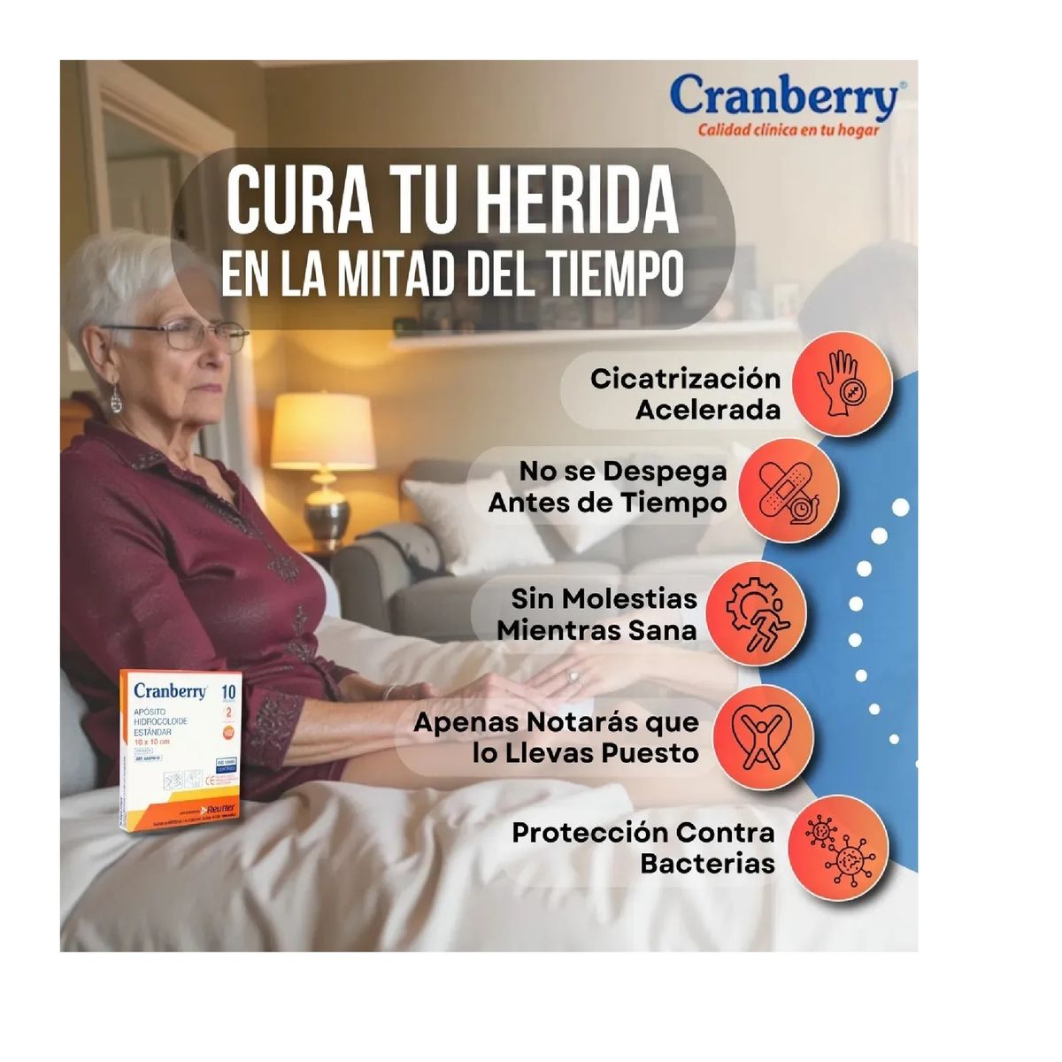 CRANBERRY - Aposito Hidrocoloide Estandar Parche Ulceras 10x10cm 10uds