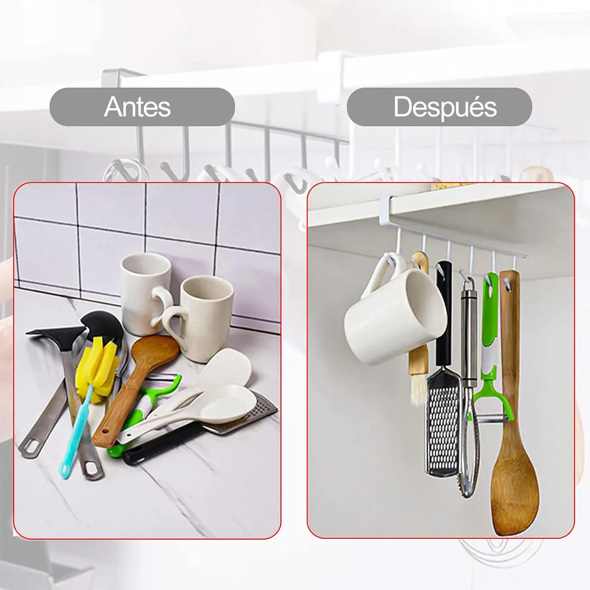 GENERICO - 2 Pzs Perchero Para Tazas De 6 Ganchos Organizador De Cocina