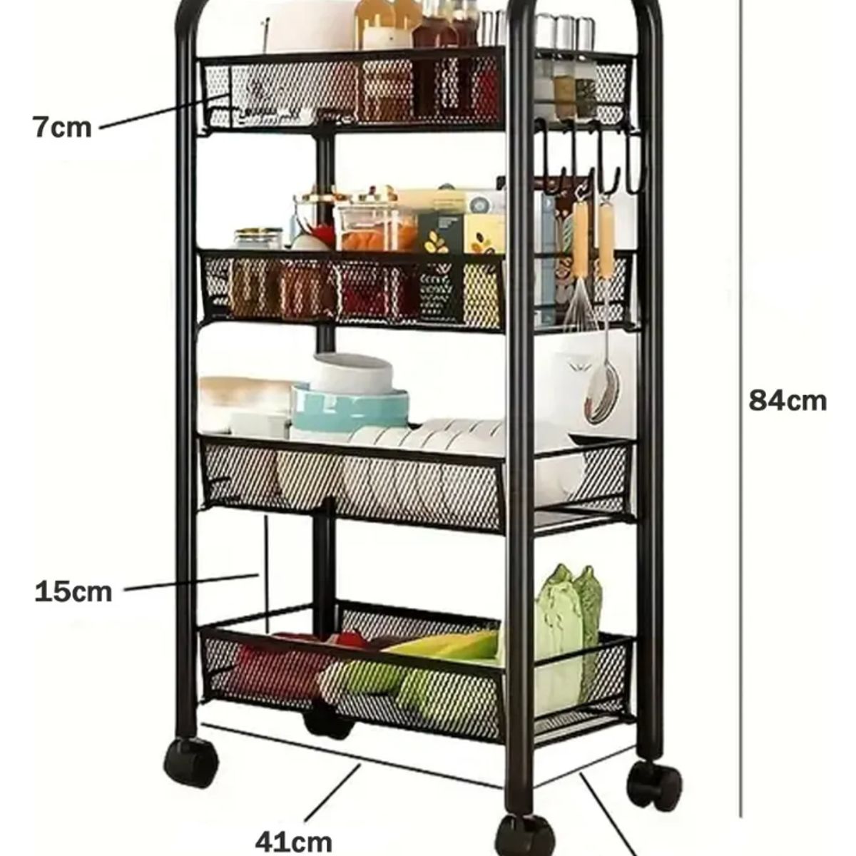 GENERICO - Carrito Carro Organizador Con Rueda Multiuso 4 Niveles Color Negro