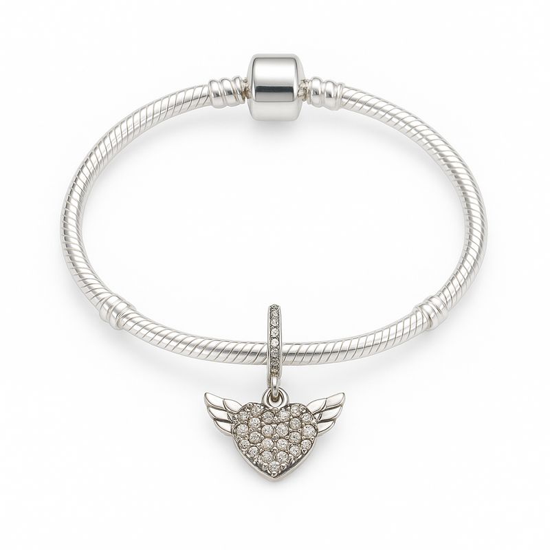 GENERICO - Brazalete de Plata Esterlina bañado con Dije de Corazón Alado