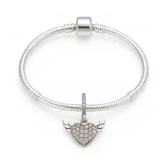 GENERICO - Brazalete de Plata Esterlina bañado con Dije de Corazón Alado