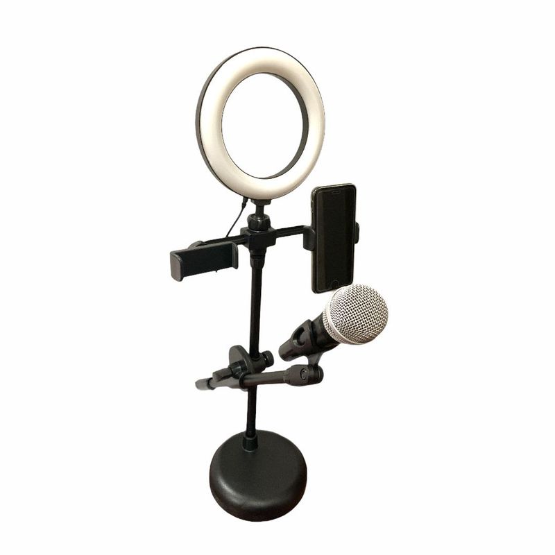 GENERICO - Aro Led Con Soporte Para 2 Teléfonos Y Micrófono Hebikuo R123