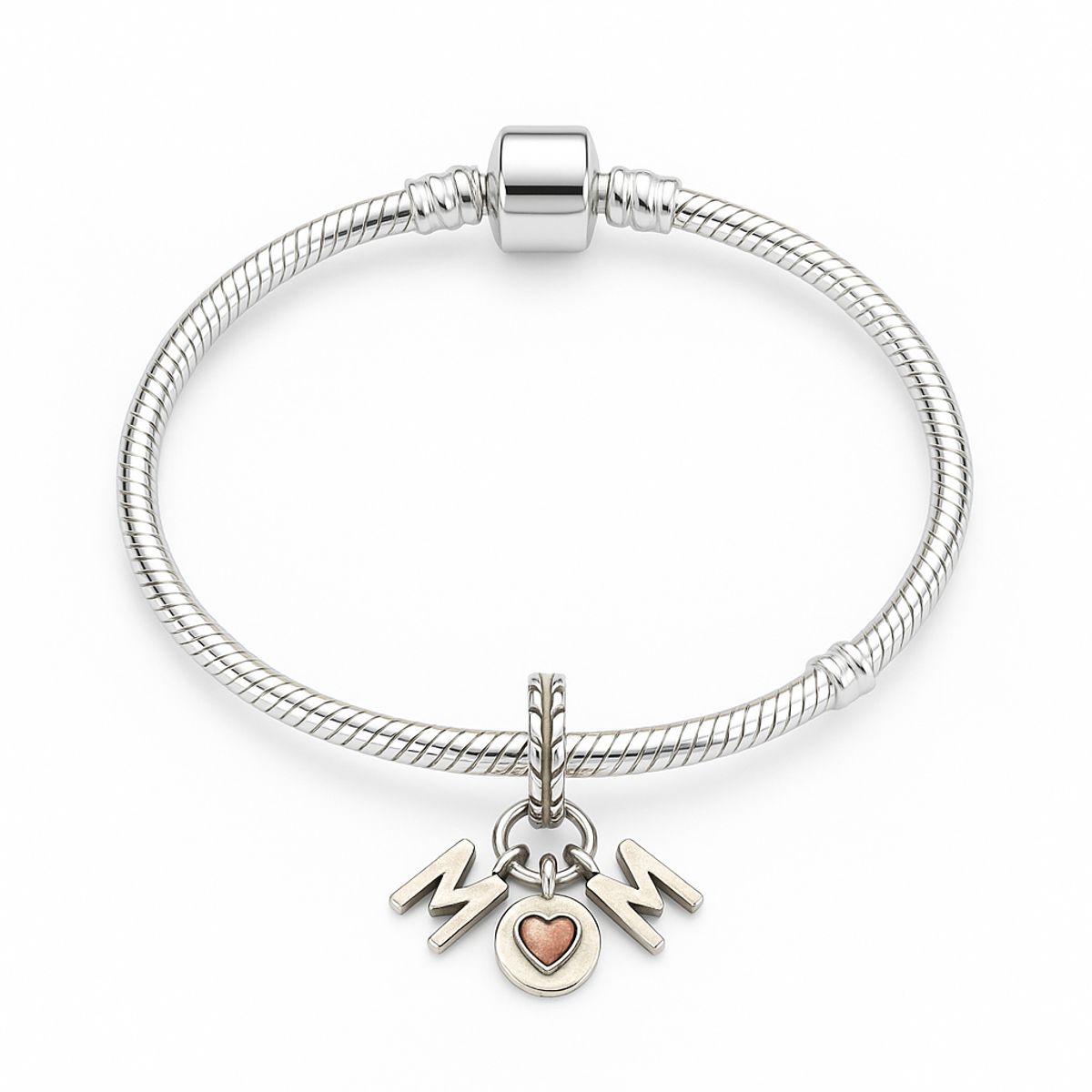 GENERICO - Pulsera Bañado de Plata con Dije Doble Corazón “Mom”